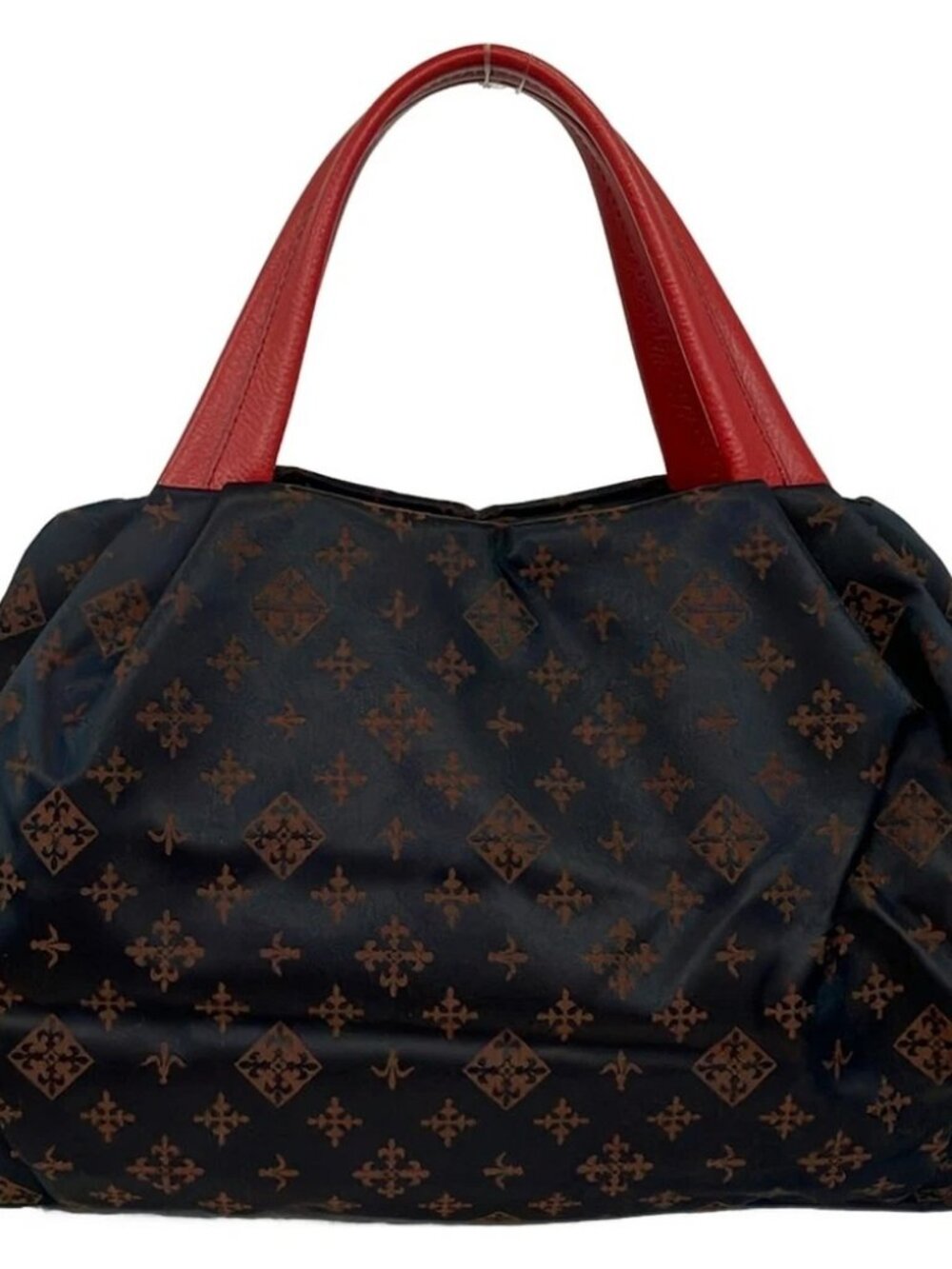 Russet Dark Gray Dark Brown Red Nylon Jacquard Leather Handbag